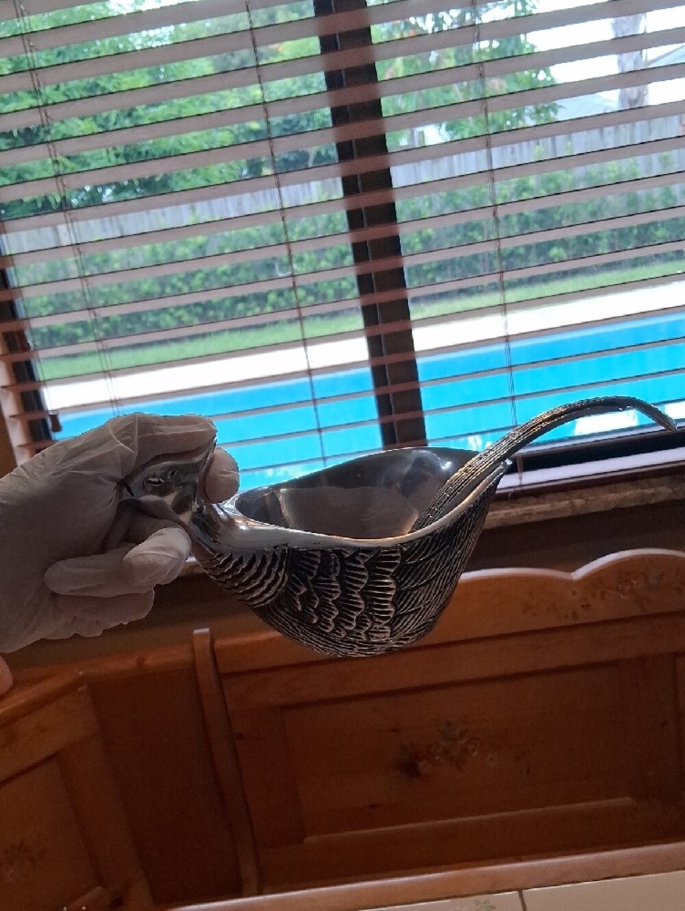 RARE FIND Pottery Barn Silvertone Pewter Pheasant Sauce Bowl With Tail Ladle. - Picture 16 of 16